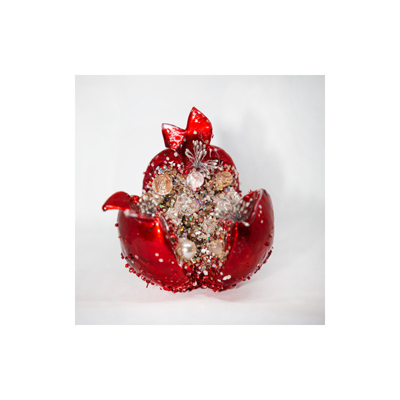 Red pomegranate with white crystals