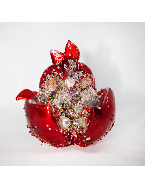 Red pomegranate with white crystals