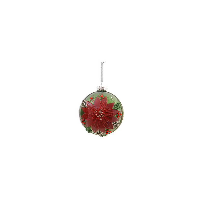 Green ball with red flowers 10cm