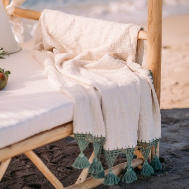 NIKKI Gazebo – Teak Wood with White Linen Canopy | Sezon Dekor