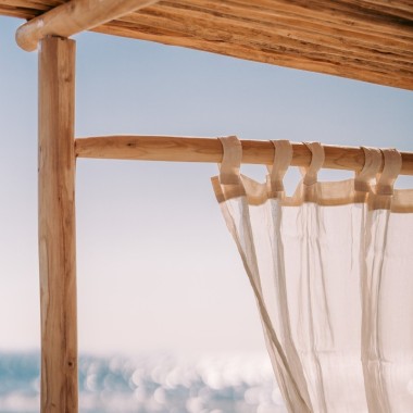 NIKKI Gazebo – Teak Wood with White Linen Canopy | Sezon Dekor