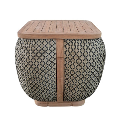 BIRILLO Side Table – Wood & Woven Decorative Base | Sezon Dekor