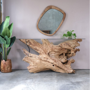 GANARA Console – Teak wood & glass top | Sezon Dekor
