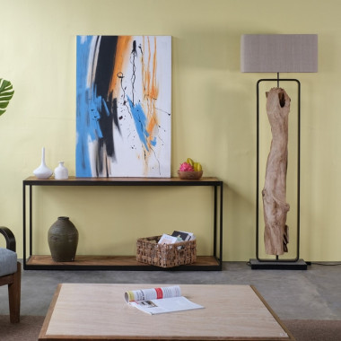 OLIV Floor Lampshade – Teak Wood & Metal Base | Sezon Dekor