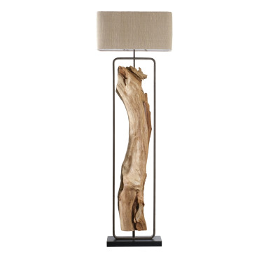 OLIV Floor Lampshade – Teak Wood & Metal Base | Sezon Dekor