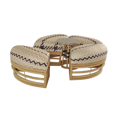 PUF DISCO Set – 4 Modern Poufs with Wooden Frame | Sezon Dekor