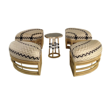 PUF DISCO Set – 4 Modern Poufs with Wooden Frame | Sezon Dekor