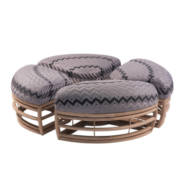 PUF DISCO Set – 4 Modern Poufs with Wooden Frame | Sezon Dekor