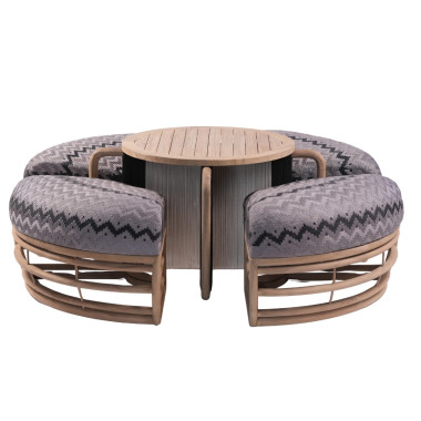 PUF DISCO Set – 4 Modern Poufs with Wooden Frame | Sezon Dekor