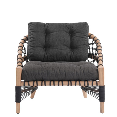 LADY Armchair – Wooden Frame & Black Cushions | Sezon Dekor