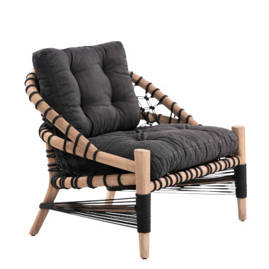 LADY Armchair – Wooden Frame & Black Cushions | Sezon Dekor