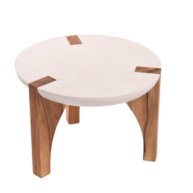 LILY Coffee Table – Round Top & Natural Wooden Legs | Sezon Dekor