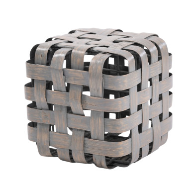 Square Bench – Stol Kubik me Strukturë Druri të Thurur | Sezon Dekor