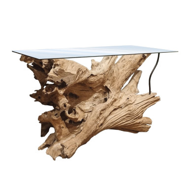 GANARA Console – Teak wood & glass top | Sezon Dekor