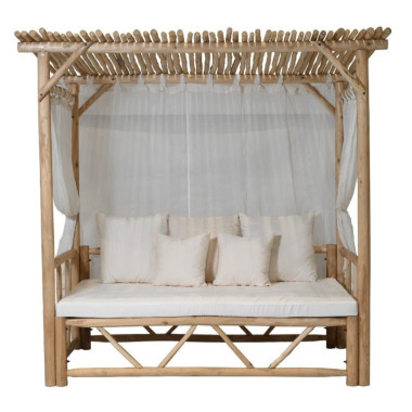 NIKKI Gazebo – Teak Wood with White Linen Canopy | Sezon Dekor