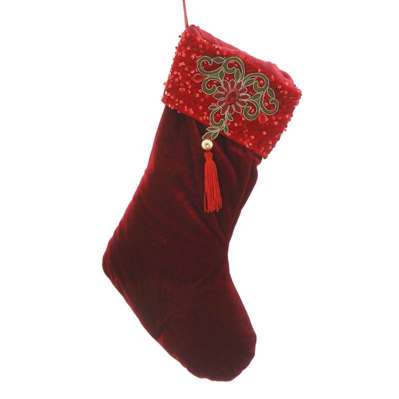 FABRIC RED GREEN DESIGN STOCKING