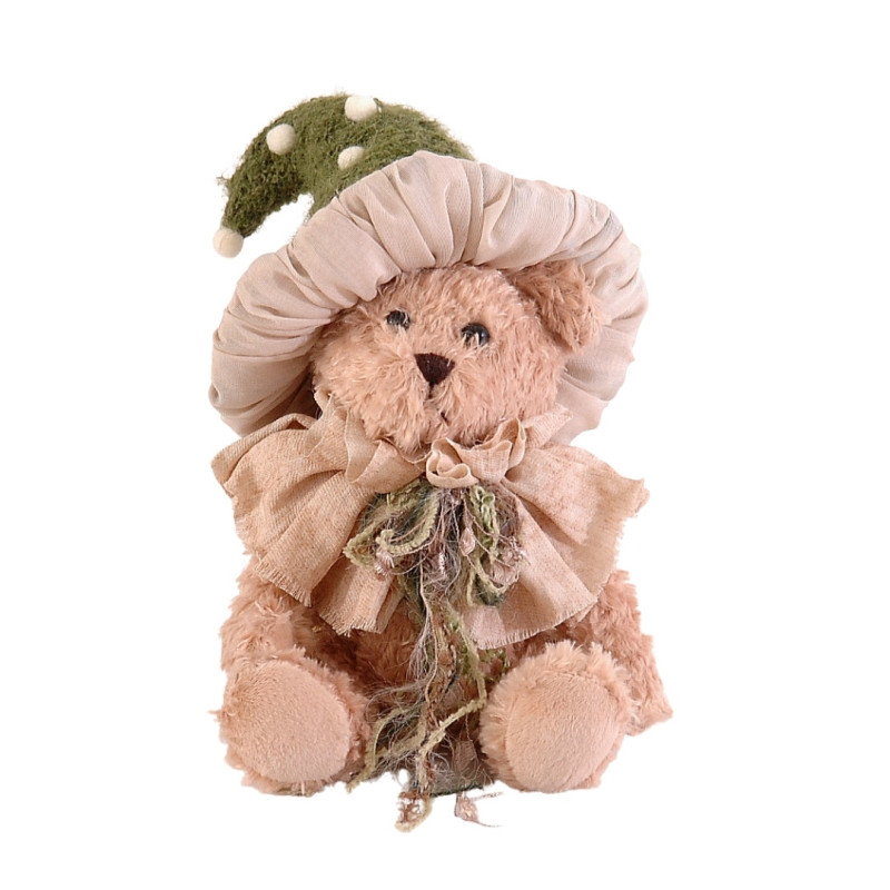 BEIGE & GREEN SANTA BEAR