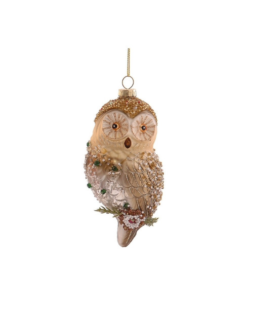 GLASS OWLL RED/GOLD/GREEN ORNAMENT