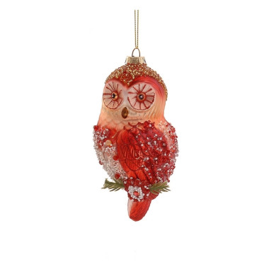 GLASS OWLL RED/GOLD/GREEN ORNAMENT
