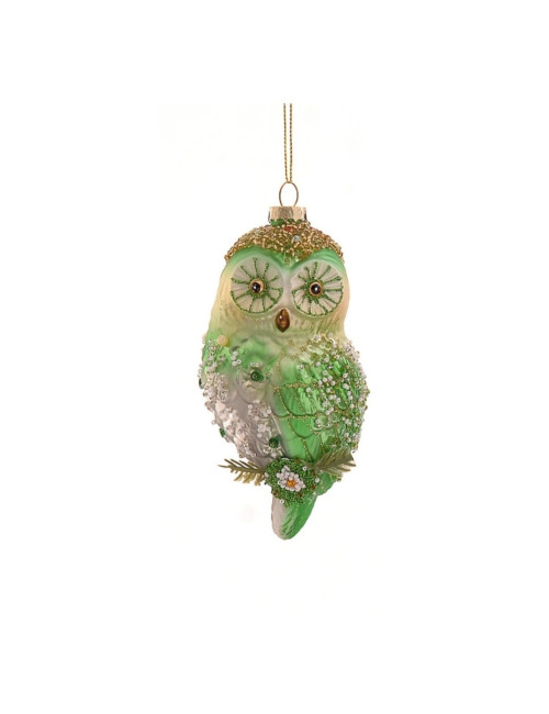 GLASS OWLL RED/GOLD/GREEN ORNAMENT