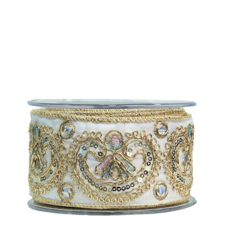 BEIGE RIBBON WITH EMBROIDERY
