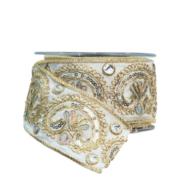 BEIGE RIBBON WITH EMBROIDERY