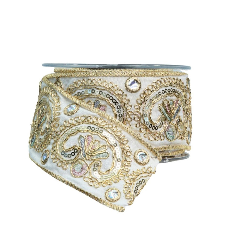 BEIGE RIBBON WITH EMBROIDERY