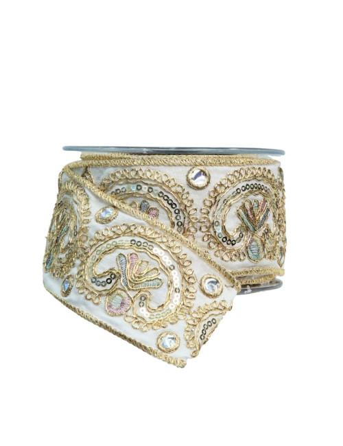 BEIGE RIBBON WITH EMBROIDERY