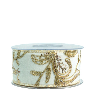BEIGE RIBBON WITH GOLD FLOWER S