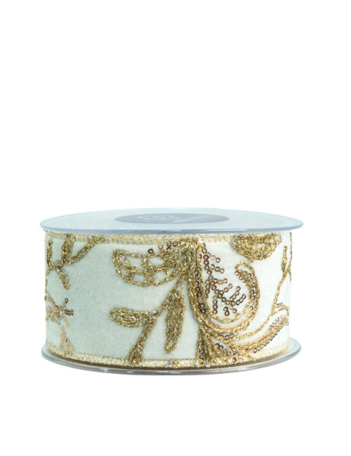 BEIGE RIBBON WITH GOLD FLOWER S