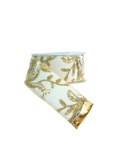 BEIGE RIBBON WITH GOLD FLOWER S