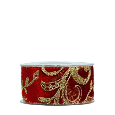 EMBROIDERED BURGUNDY RIBBON