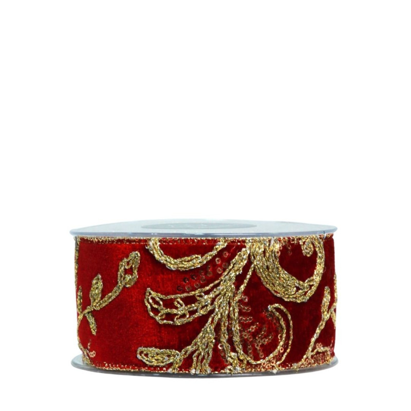 EMBROIDERED BURGUNDY RIBBON