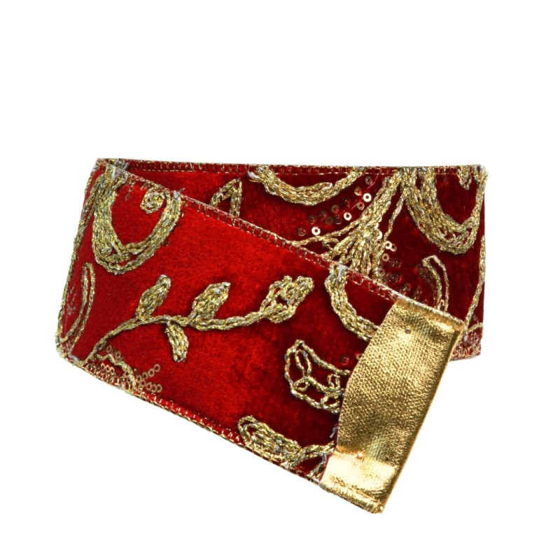 EMBROIDERED BURGUNDY RIBBON