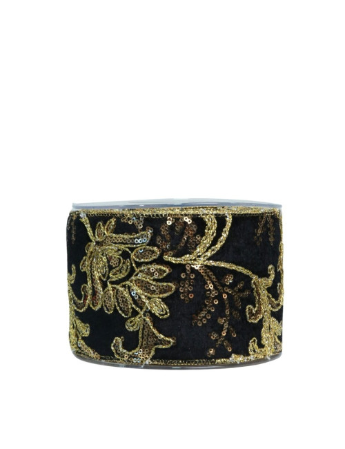 BLACK RIBBON WITH GOLD FLOWER