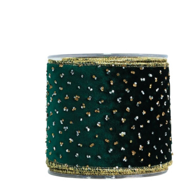 GREEN RIBBON WITH DOTS