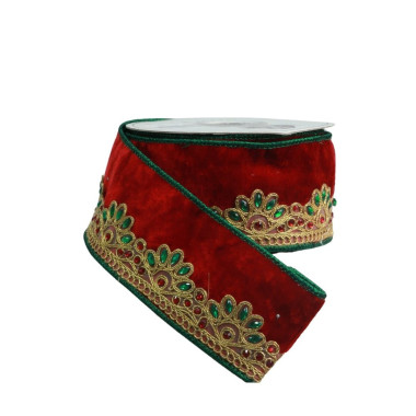 BURGUNDY RIBBON WITH GREEN FLOWERS