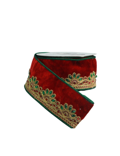 BURGUNDY RIBBON WITH GREEN FLOWERS