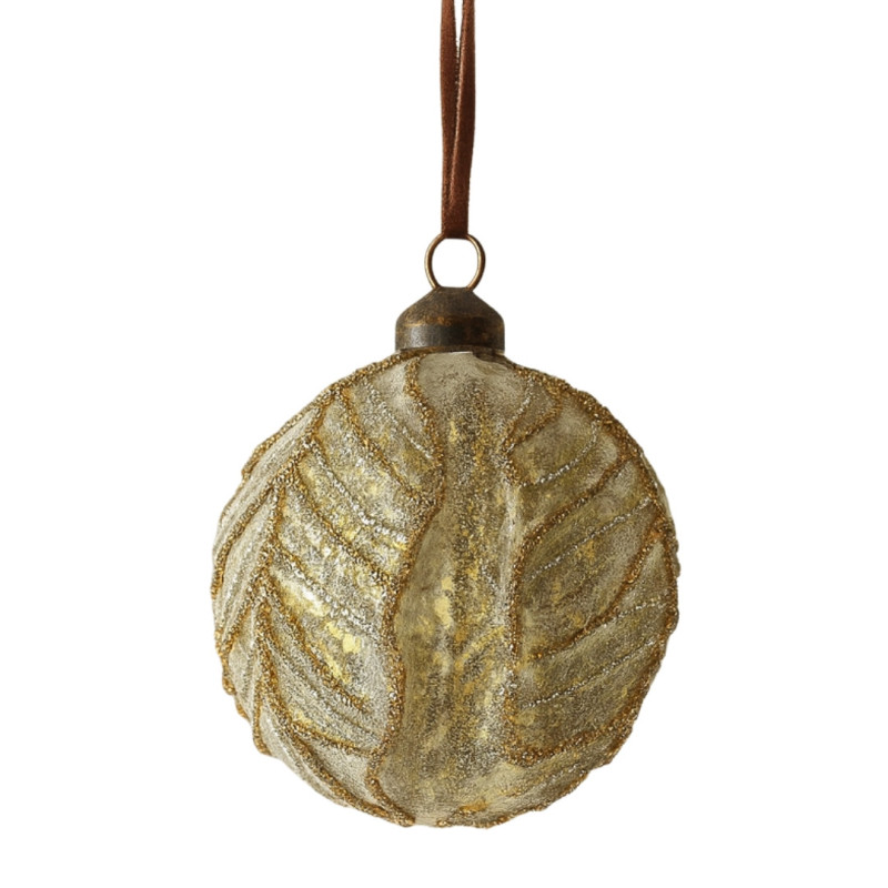 GOLD BALL WITH LEAF ORNAMENT
