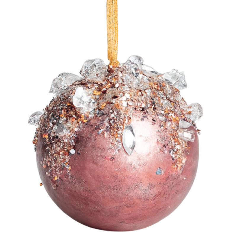 PINK BALL WITH CRYSTAL STONES ORNAMENT