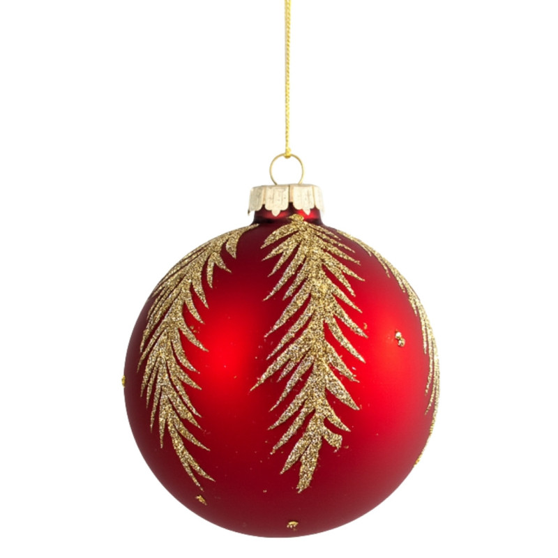 RED BALL WITH LEAF ORNAMENT