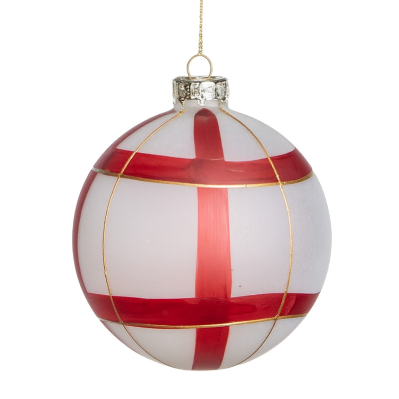 GLASS BALL WITH RED STRIPES ORNAMENT L