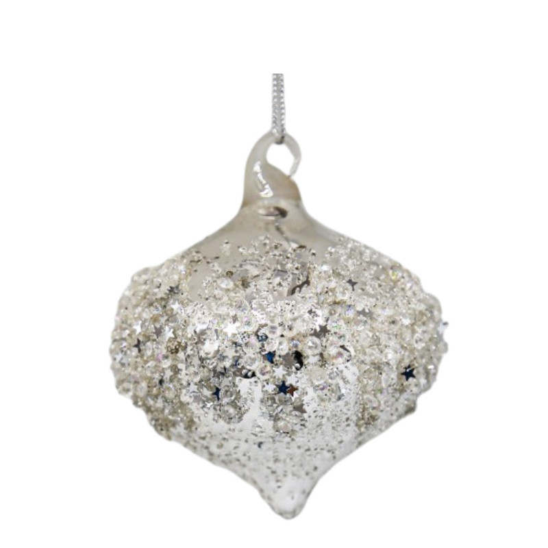 SILVER CHRISTMAS BALL WITH BEADS
