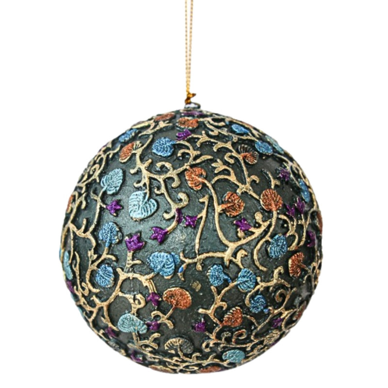 BLUE BOTANICAL FLOWER BALL ORNAMENT