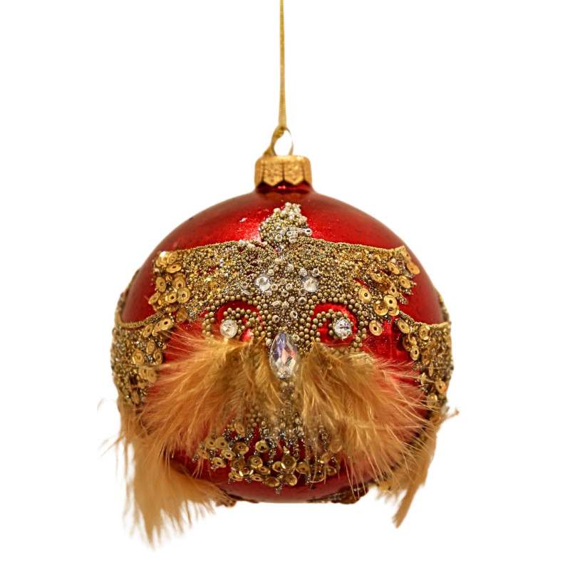 RED & GOLD BALL BIRD ORNAMENT