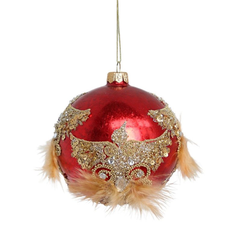 RED & GOLD BALL BIRD ORNAMENT