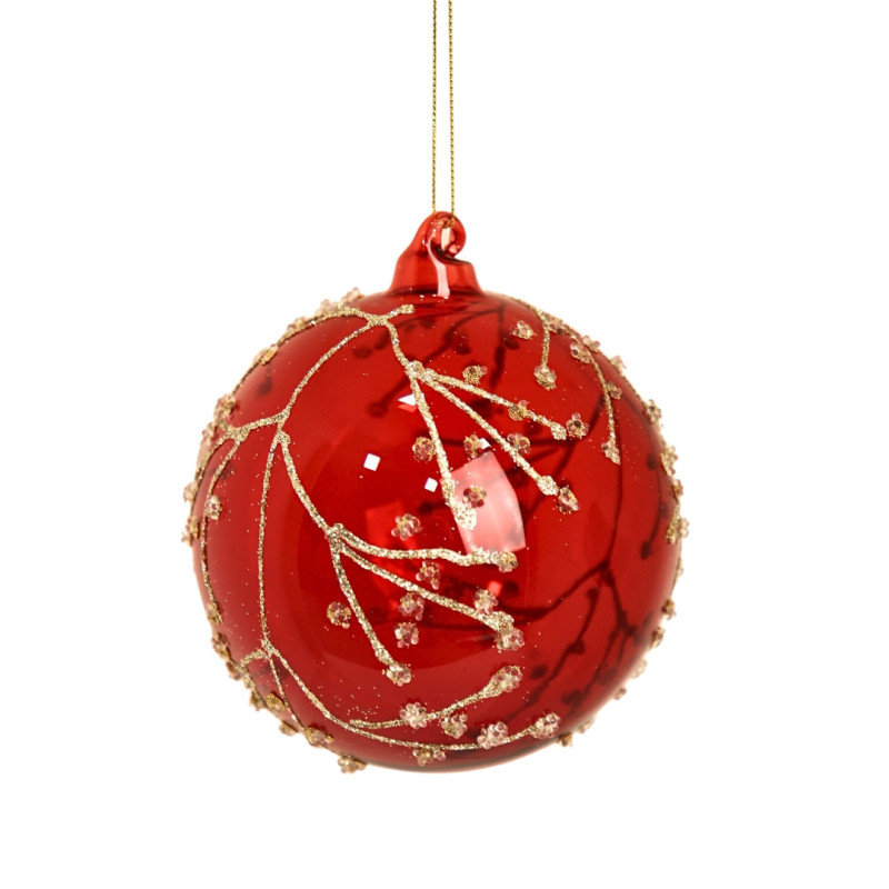 RED GLASS WITH GOLD BRANCHES