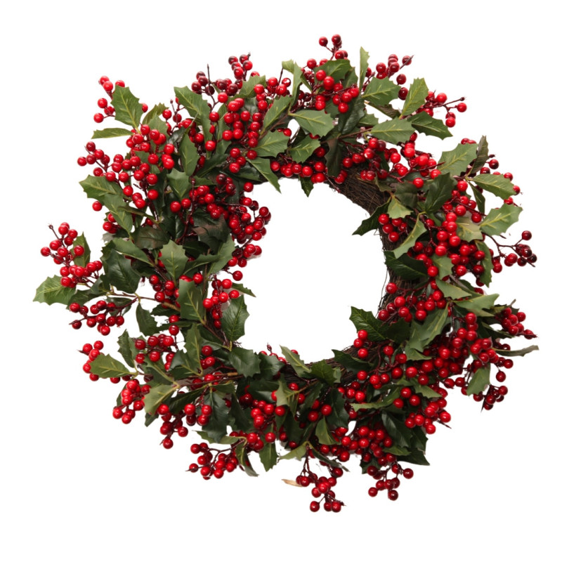 RED BERRIES AND GREEN LEAVES WREATH