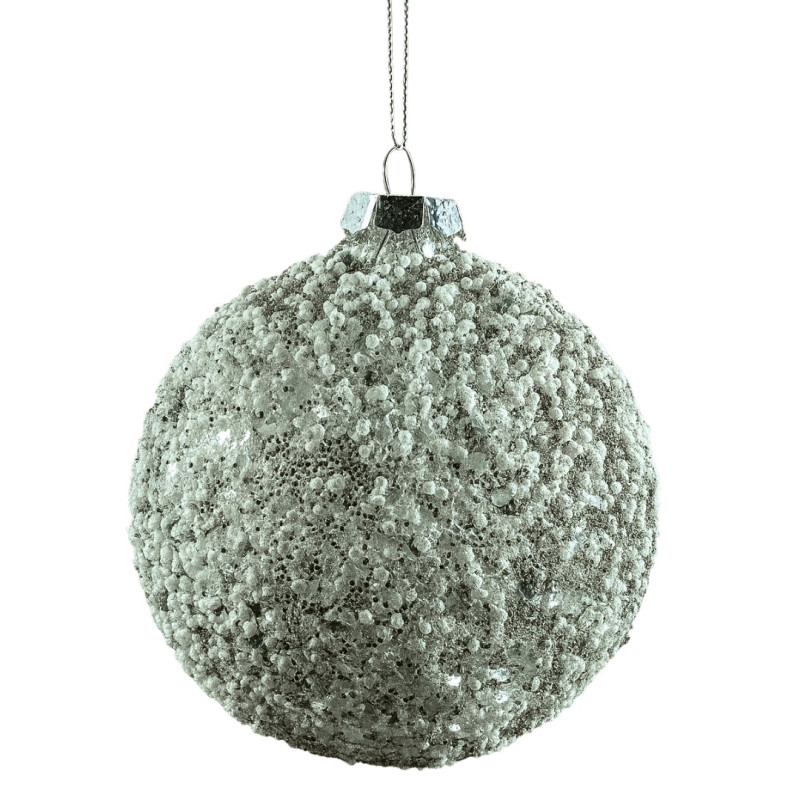 BALL WITH SILVER GLITTER AND WHITE BEADS S