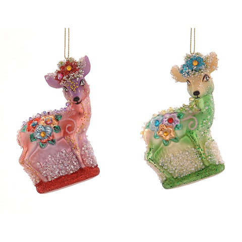 FESTIVE DEER DECORATION PINK/GREEN